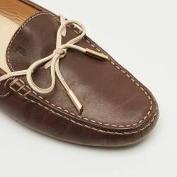 Pre Owned Tod's Brown Leather Bow Slip On Loafers Size 40
