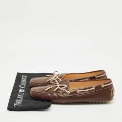 Pre Owned Tod's Brown Leather Bow Slip On Loafers Size 40