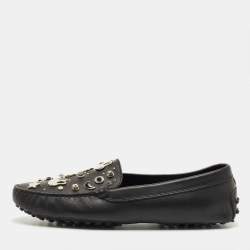 Pre Owned Tod's Black Leather Embellished Driving Slip On Loafers Size 39