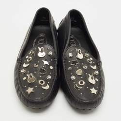 Pre Owned Tod's Black Leather Embellished Driving Slip On Loafers Size 39