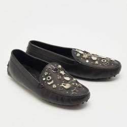 Pre Owned Tod's Black Leather Embellished Driving Slip On Loafers Size 39