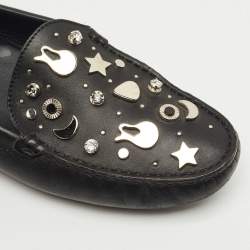 Pre Owned Tod's Black Leather Embellished Driving Slip On Loafers Size 39