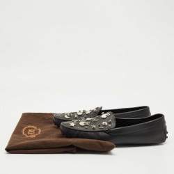 Pre Owned Tod's Black Leather Embellished Driving Slip On Loafers Size 39