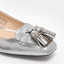 Pre Owned Tod's Silver Leather Fringes Loafers Size 39.5