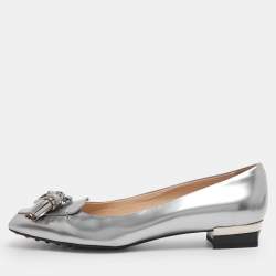 Pre Owned Tod's Silver Leather Fringes Loafers Size 39.5