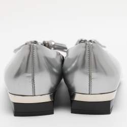 Pre Owned Tod's Silver Leather Fringes Loafers Size 39.5