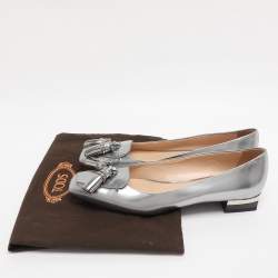 Pre Owned Tod's Silver Leather Fringes Loafers Size 39.5
