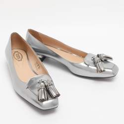 Pre Owned Tod's Silver Leather Fringes Loafers Size 39.5