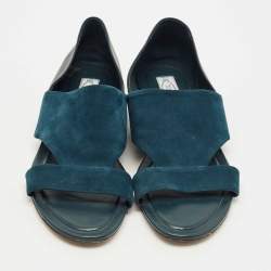 Pre Owned Tod's Teal Blue/Navy Blue Suede Open Toe Flat Size 42