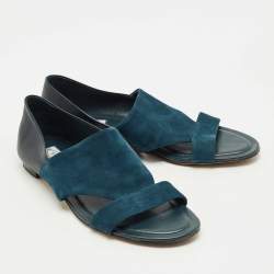 Pre Owned Tod's Teal Blue/Navy Blue Suede Open Toe Flat Size 42