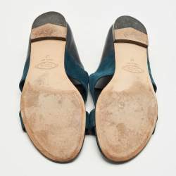 Pre Owned Tod's Teal Blue/Navy Blue Suede Open Toe Flat Size 42