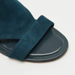 Pre Owned Tod's Teal Blue/Navy Blue Suede Open Toe Flat Size 42