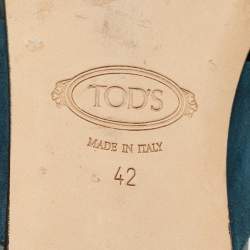 Pre Owned Tod's Teal Blue/Navy Blue Suede Open Toe Flat Size 42