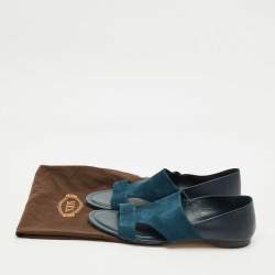 Pre Owned Tod's Teal Blue/Navy Blue Suede Open Toe Flat Size 42