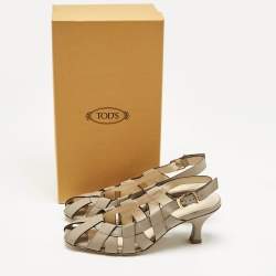 Pre Owned Tod's Grey Leather Cut Out Slingback Pumps Size 37
