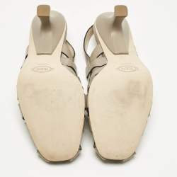 Pre Owned Tod's Grey Leather Cut Out Slingback Pumps Size 37
