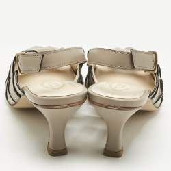 Pre Owned Tod's Grey Leather Cut Out Slingback Pumps Size 37