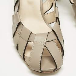 Pre Owned Tod's Grey Leather Cut Out Slingback Pumps Size 37