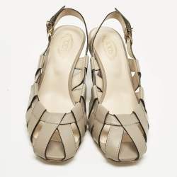 Pre Owned Tod's Grey Leather Cut Out Slingback Pumps Size 37