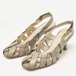 Pre Owned Tod's Grey Leather Cut Out Slingback Pumps Size 37