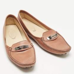 Pre Owned Tod's Beige Leather Slip On Penny Loafers Size 39.5