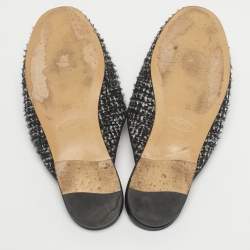 Pre Owned Tod's Black Tweed Double T Flat Mules Size 37