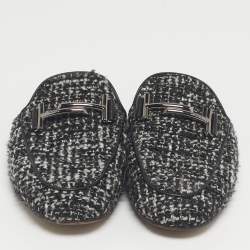 Pre Owned Tod's Black Tweed Double T Flat Mules Size 37