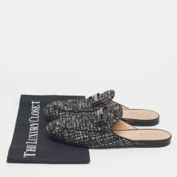 Pre Owned Tod's Black Tweed Double T Flat Mules Size 37