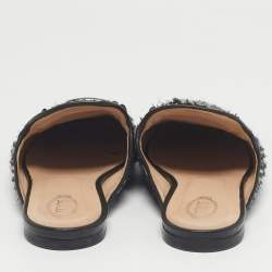 Pre Owned Tod's Black Tweed Double T Flat Mules Size 37