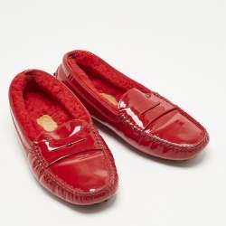 Pre Owned Tod's for Ferrari Red Patent and Shearing Bow Slip On Loafers Size 37