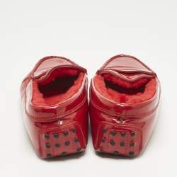 Pre Owned Tod's for Ferrari Red Patent and Shearing Bow Slip On Loafers Size 37