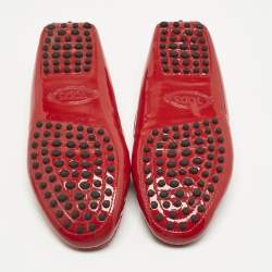 Pre Owned Tod's for Ferrari Red Patent and Shearing Bow Slip On Loafers Size 37