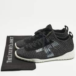 مملوكة مسبقًا Tod's Metallic Black Lurex Fabric and Suede T Print Sneakers Size 40