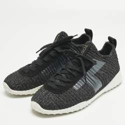 مملوكة مسبقًا Tod's Metallic Black Lurex Fabric and Suede T Print Sneakers Size 40