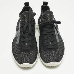 مملوكة مسبقًا Tod's Metallic Black Lurex Fabric and Suede T Print Sneakers Size 40