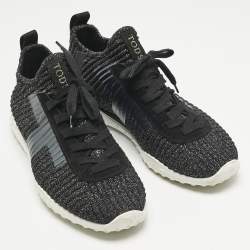 مملوكة مسبقًا Tod's Metallic Black Lurex Fabric and Suede T Print Sneakers Size 40