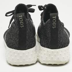 مملوكة مسبقًا Tod's Metallic Black Lurex Fabric and Suede T Print Sneakers Size 40