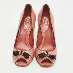 مملوكة مسبقًا حذاء كعب عالي تودز جلد منقوش سحلية وردي مقدمة مفتو�حة مقاس 38