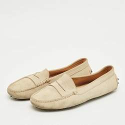 Pre Owned Tod's Grey Suede Gommino Penny Loafers Size 37.5