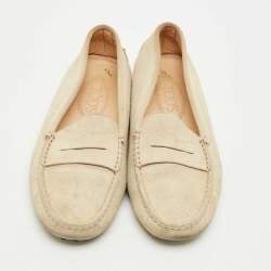 Pre Owned Tod's Grey Suede Gommino Penny Loafers Size 37.5