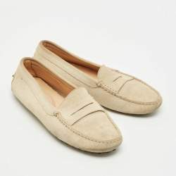 Pre Owned Tod's Grey Suede Gommino Penny Loafers Size 37.5
