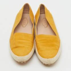 Pre Owned Tod's Mustard Yellow Nubuck Leather Skate Espadrille Flats Size 38