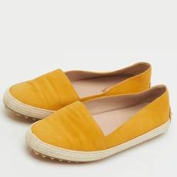 Pre Owned Tod's Mustard Yellow Nubuck Leather Skate Espadrille Flats Size 38