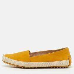 Pre Owned Tod's Mustard Yellow Nubuck Leather Skate Espadrille Flats Size 38