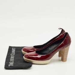 Pre Owned Tod's Burgundy Patent Leather Block Heel Pumps Size 39.5