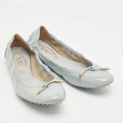 Pre Owned Tod's Grey Patent Scrunch Ballerina Flats Size 39