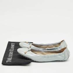 Pre Owned Tod's Grey Patent Scrunch Ballerina Flats Size 39