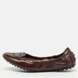 Pre Owned Tod's Dark Brown Patent Leather Scrunch Ballet Flats Size 37