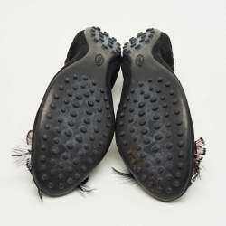 مملوكة مسبقًا Tod's Black Suede Scrunch Feather Embellish Ballet Flats Size 39