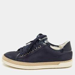 Pre Owned Tod's Navy Blue Nubuck Leather and Patent Leather Lace Up Sneakers Size 36